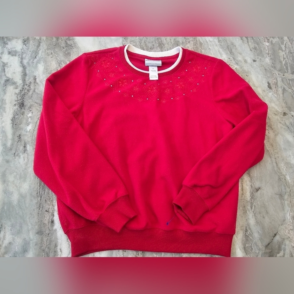 Alfred Dunner Red Embroidered Fleece Sweatshirt Petite Small PS